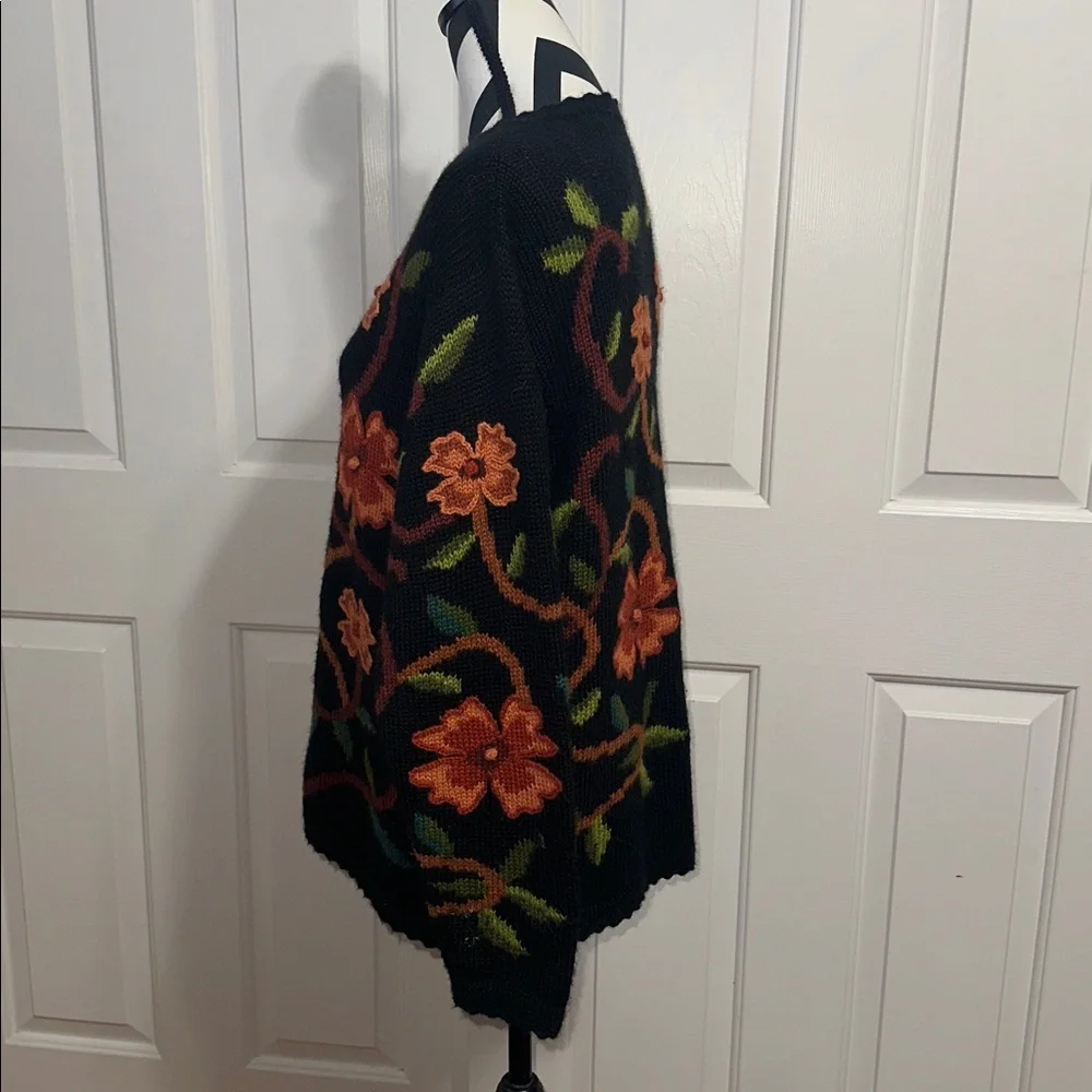 Vintage Floral Black Sweater Cardigan